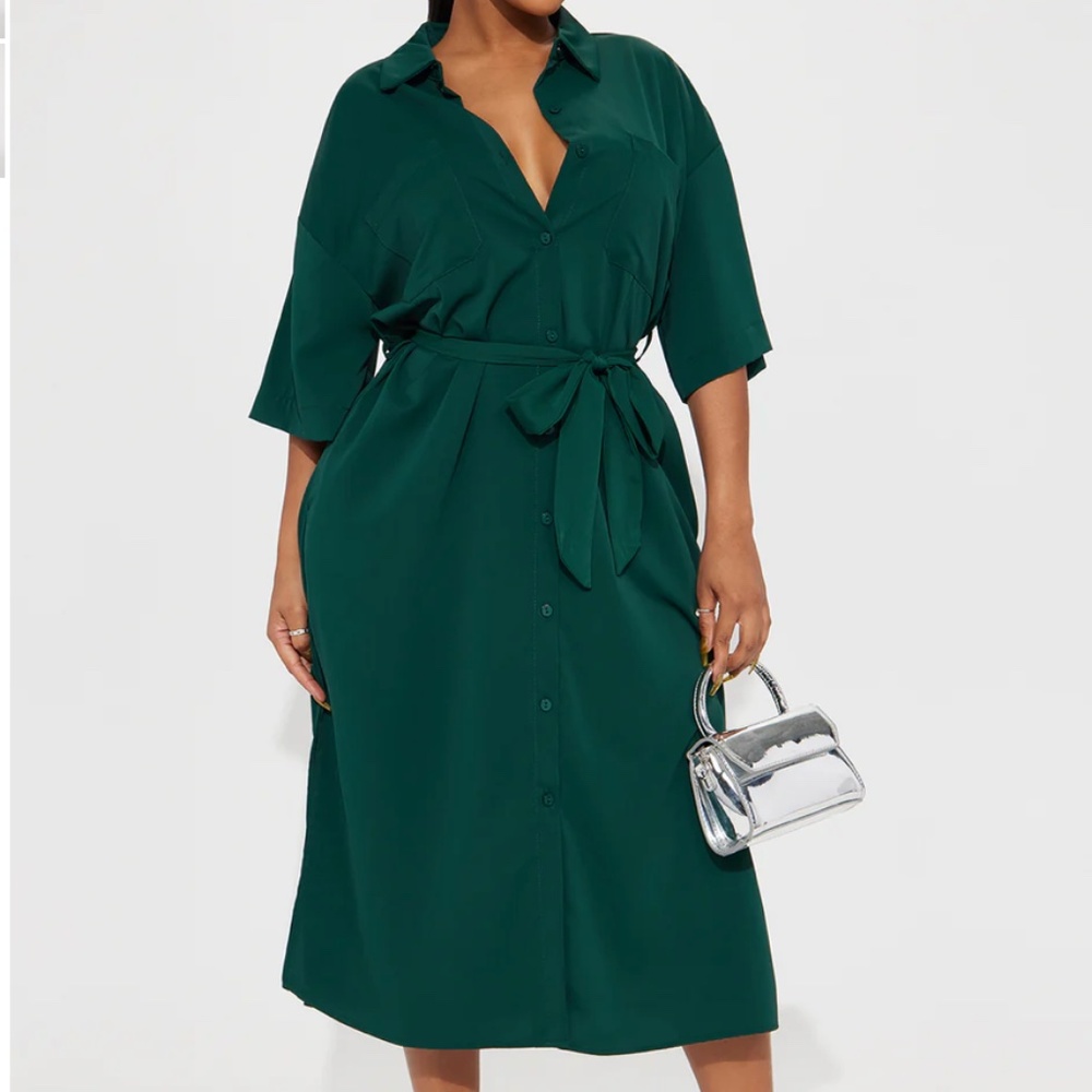 Fashion Nova Midi Dress - Dark Green